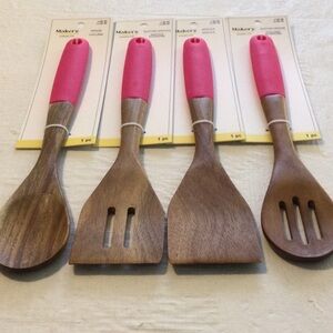 Makery Wooden Kitchen Utensil Set with Pink Handles